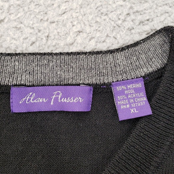 Alan Flusser Sweater Mens XL Black Wool V-Neck Sleeveless Vest‎ Golf Lightweight - Picture 7 of 14